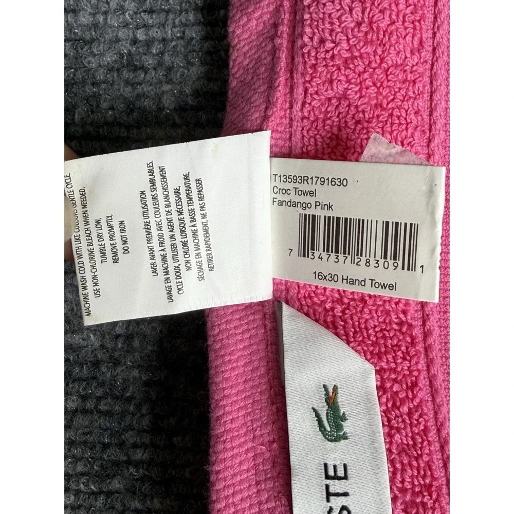 Lacoste Hand Towel Pink Cotton 16x30 Crocodile Logo Bath Spa Gym NWT Soft